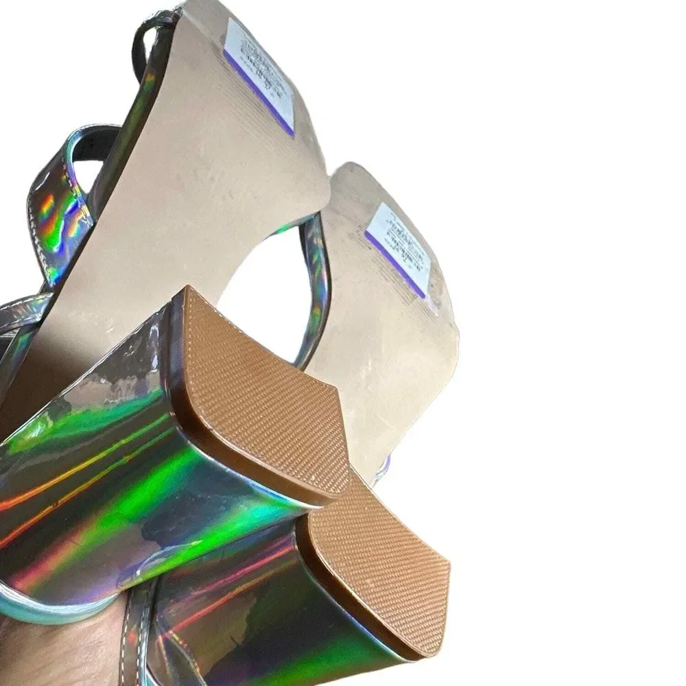 Steve Madden Heeled Sandals 8.5 Club Festival Wedding Formal Metallic Silver